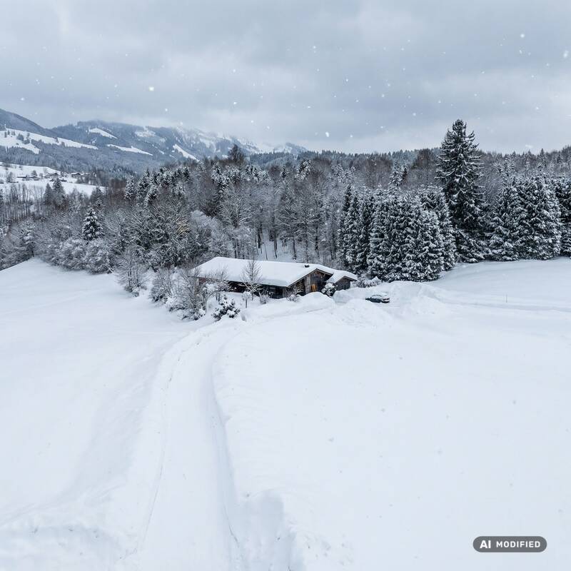 Sonnenkopfhütte im Winter bei Schnee (Teilweise KI-bearbeitet)