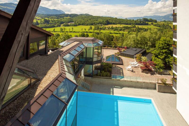 The sun terrace at the AllgäuSternHotel crowns your conference with mountain views